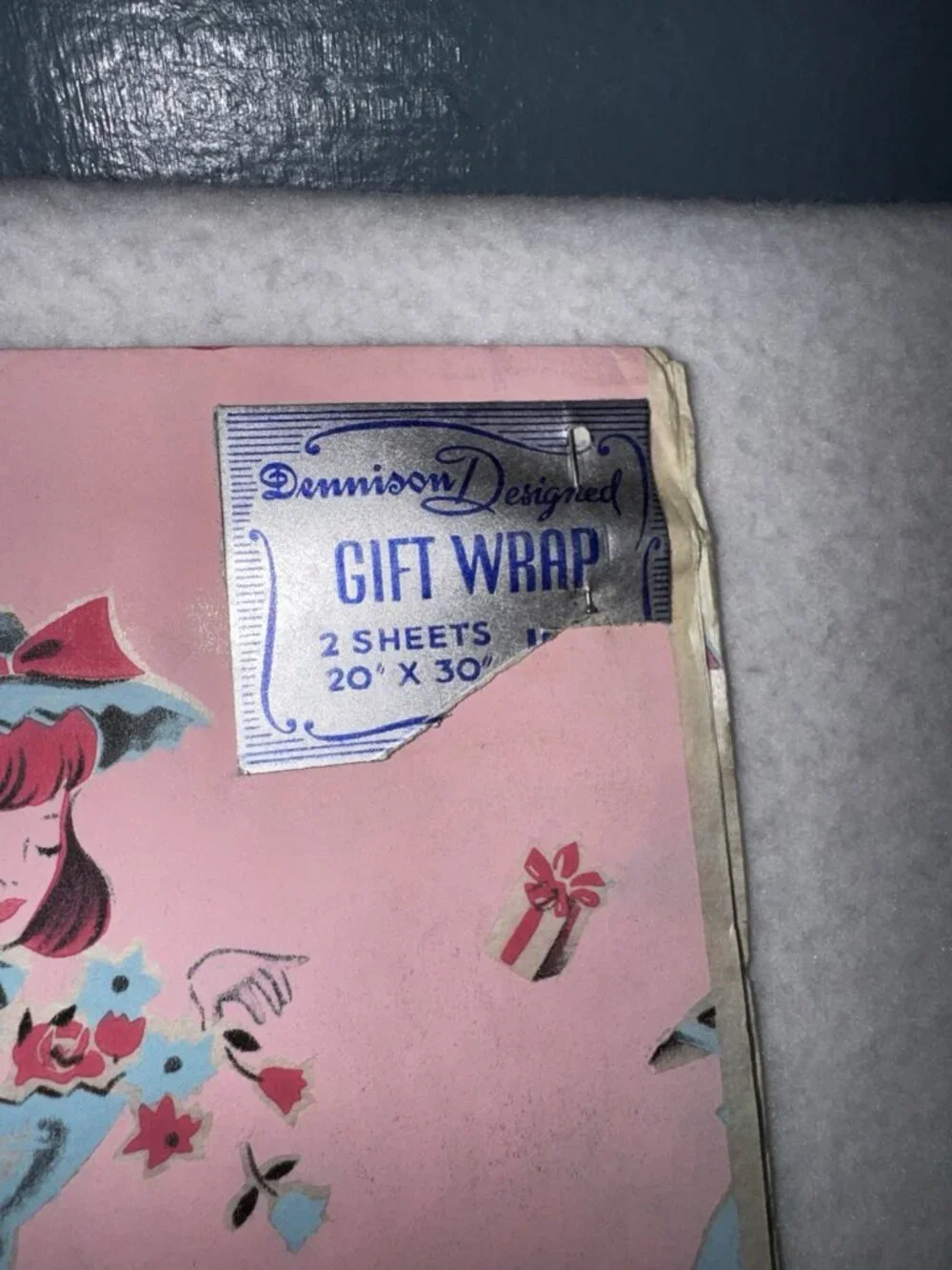 Vintage Dennison Gift Wrap Paper Baby Shower Pink 1950’s Brand New NOS USA 20x30